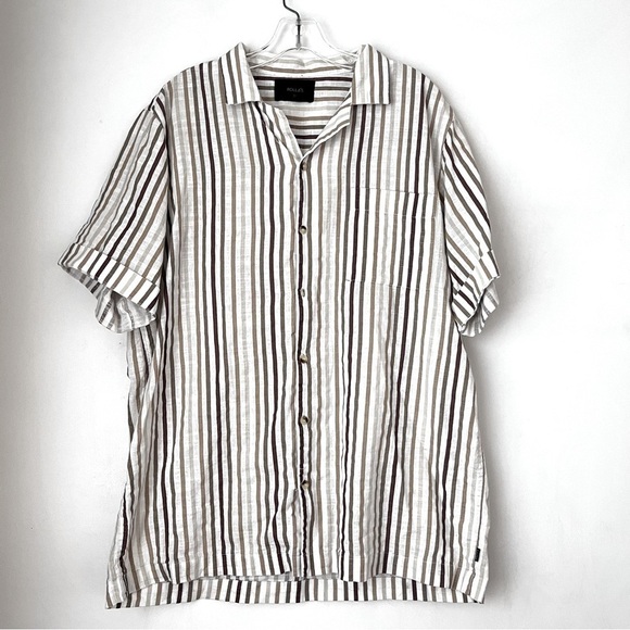 Rolla's Mens White & Brown Gradient Stripe Short Sleeve Button Front Shirt XL - Picture 1 of 4